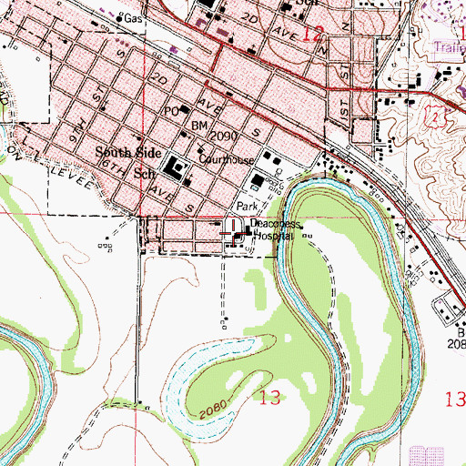 Topographic Map of Frances Mahon Deaconess Hospital, MT