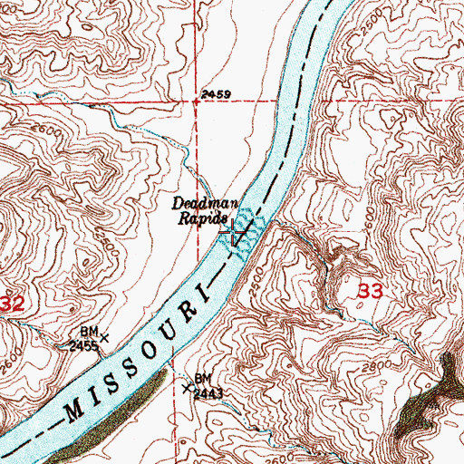 Topographic Map of Deadman Rapids, MT