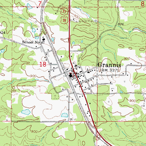 Topographic Map of Grannis, AR