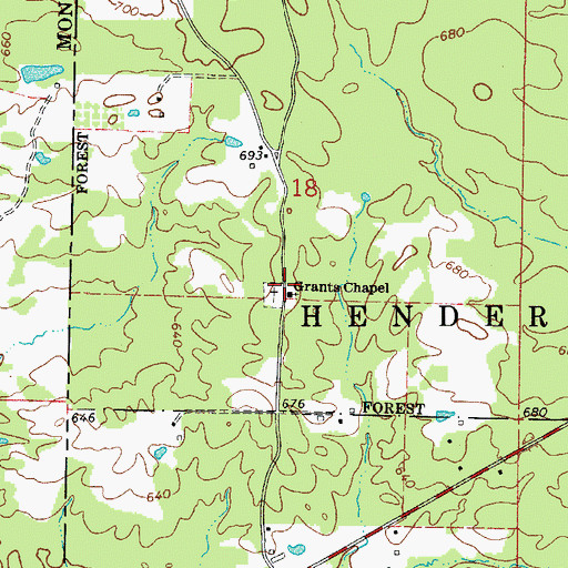 Topographic Map of Grants Chapel United Methodist Church, AR