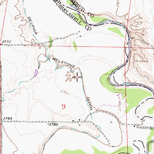 Topographic Map of Delphia Melstone Ditch, MT