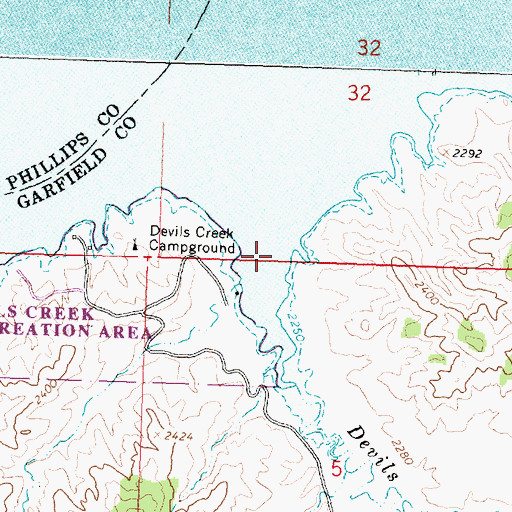 Topographic Map of Devils Creek, MT