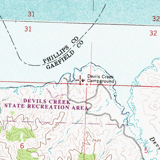 Topographic Map of Devils Creek Campground, MT