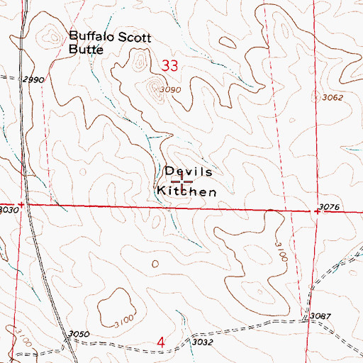 Topographic Map of Devils Kitchen, MT