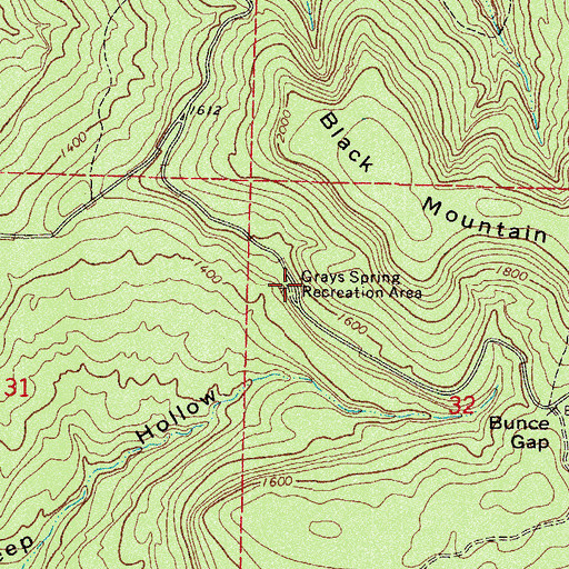 Topographic Map of Grays Spring Recreation Area, AR