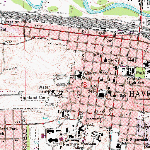Topographic Map of Devlin School, MT