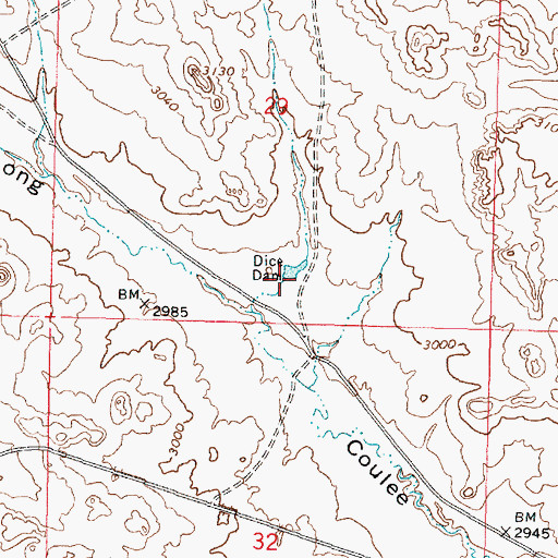 Topographic Map of Dice Dam, MT
