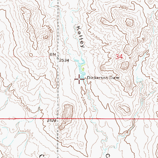 Topographic Map of Dickerson Dam, MT