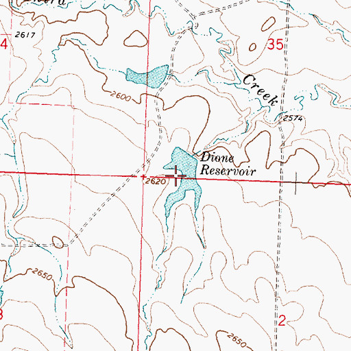 Topographic Map of Dione Reservoir, MT