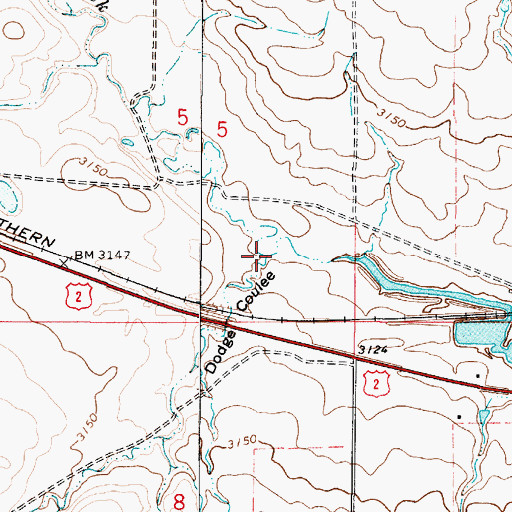 Topographic Map of Dodge Coulee, MT