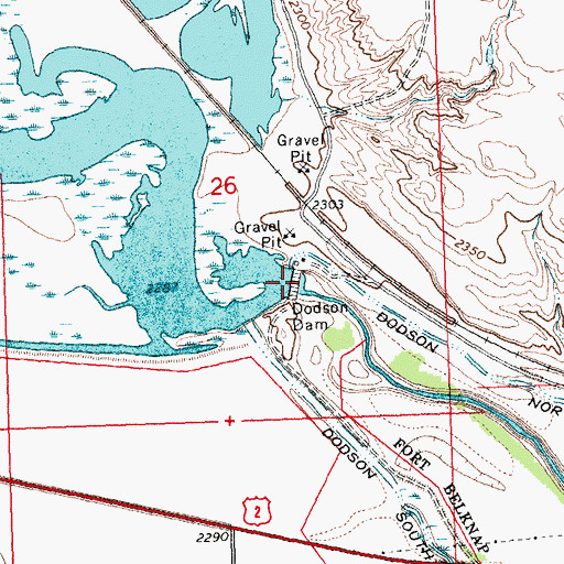 Topographic Map of Dodson Diversion Dam, MT