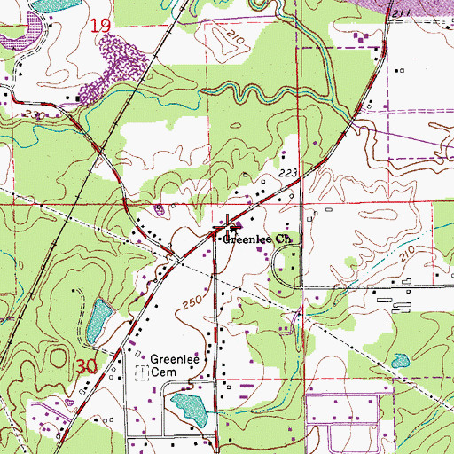 Topographic Map of Greenlee Baptist Church, AR