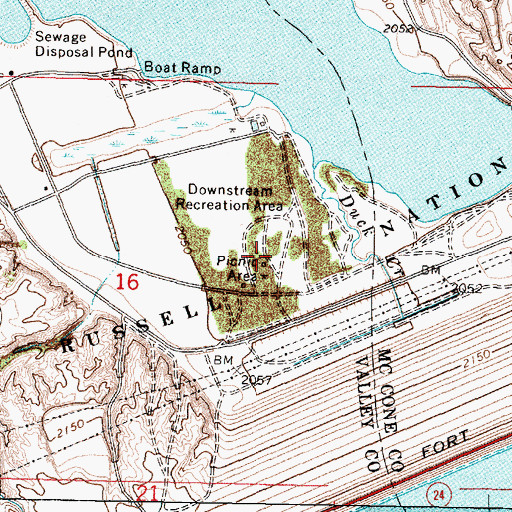 Topographic Map of Downstream Recreation Area, MT