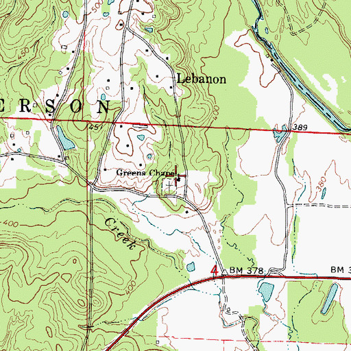 Topographic Map of Greens Chapel Methodist Church, AR