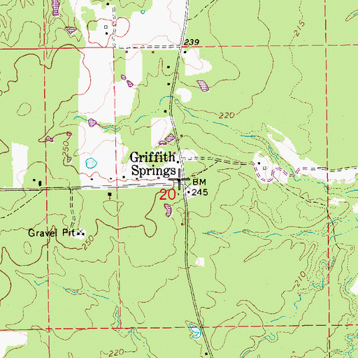 Topographic Map of Griffith Springs, AR