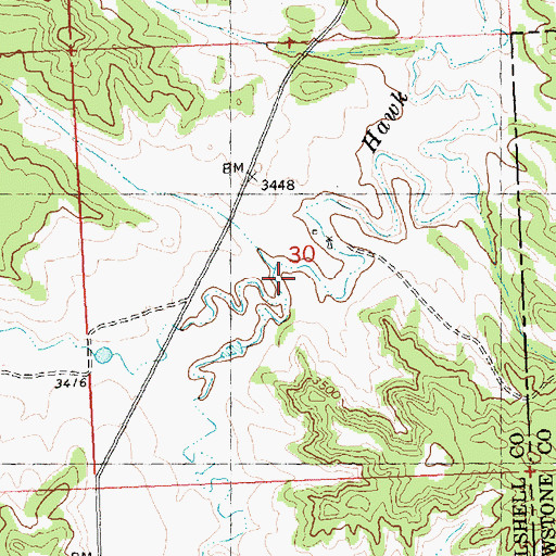 Topographic Map of Dry Fork Hawk Creek, MT