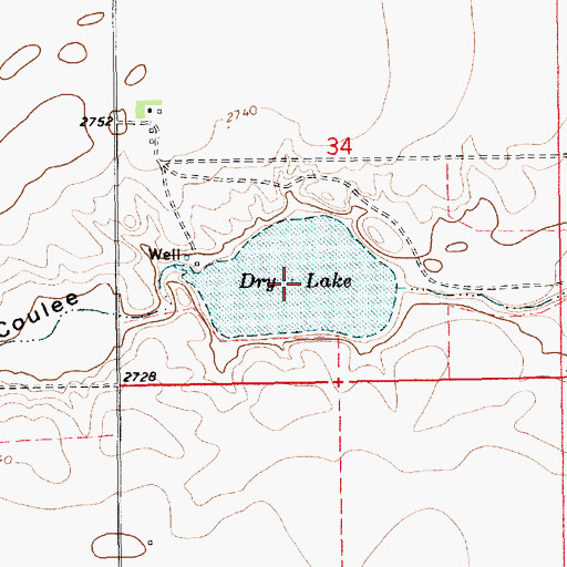 Topographic Map of Dry Lake, MT