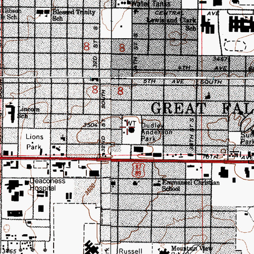 Topographic Map of Dudley Anderson Park, MT