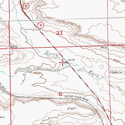 Topographic Map of Dusty Creek, MT