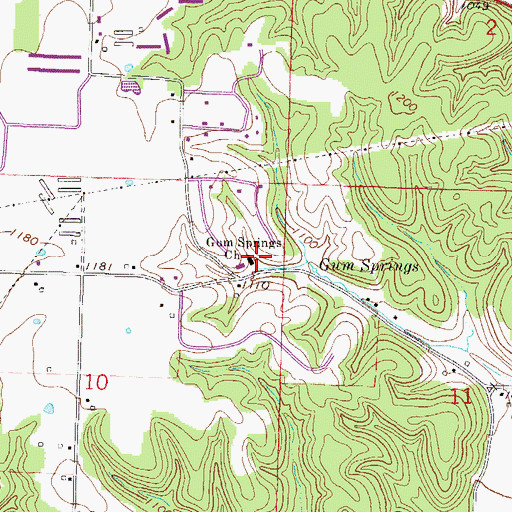 Topographic Map of Gum Springs Baptist Church, AR