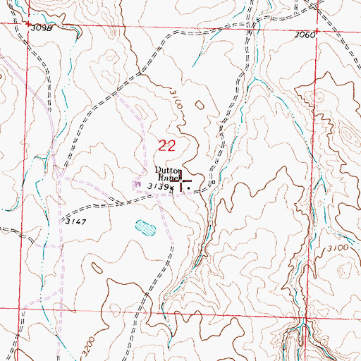 Topographic Map of Dutton Ranch, MT