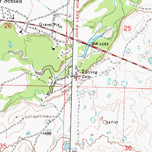 Topographic Map of Earring Cemetery, MT