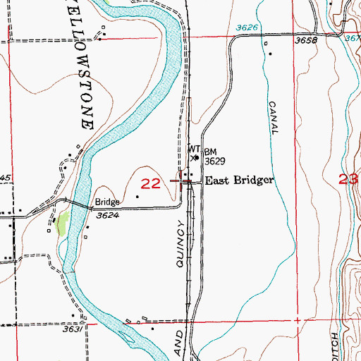 Topographic Map of East Bridger, MT