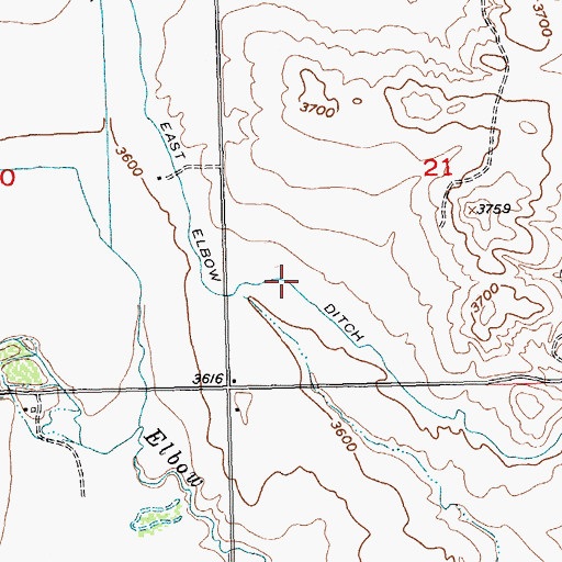 Topographic Map of East Elbow Ditch, MT