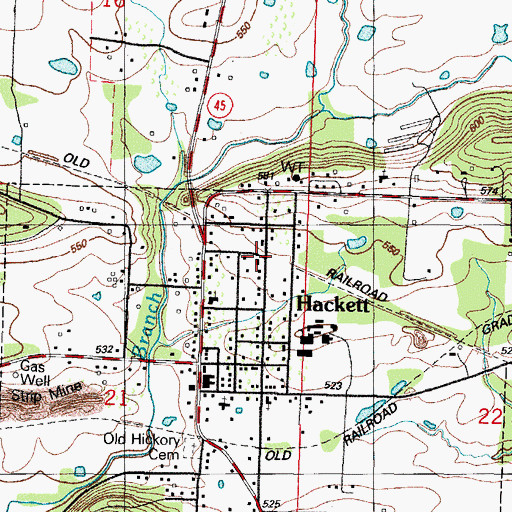 Topographic Map of Hackett, AR