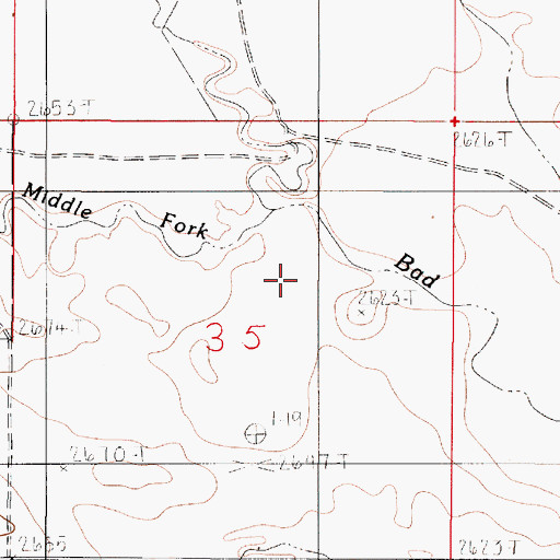 Topographic Map of East Fork Bad Route Creek, MT