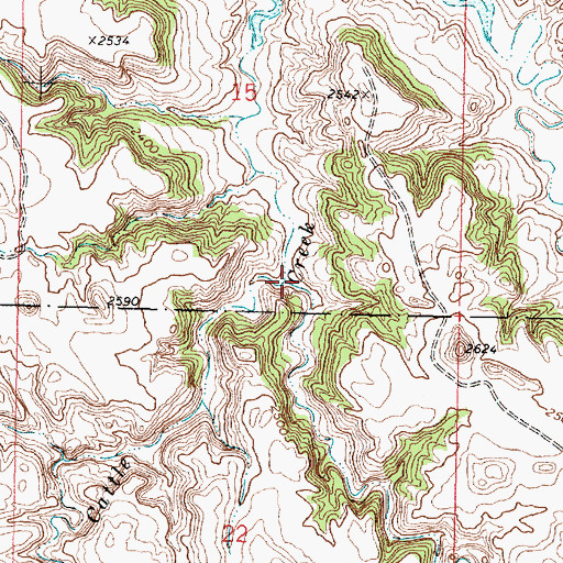 Topographic Map of East Fork Cattle Creek, MT