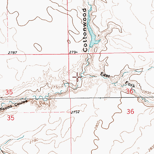 Topographic Map of East Fork Cottonwood Coulee, MT