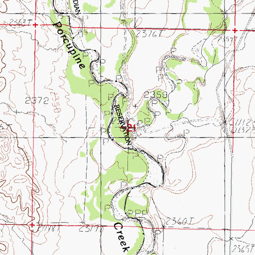 Topographic Map of East Fork Porcupine Creek, MT