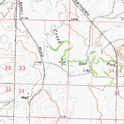 Topographic Map of East Fork Sarpy Creek, MT