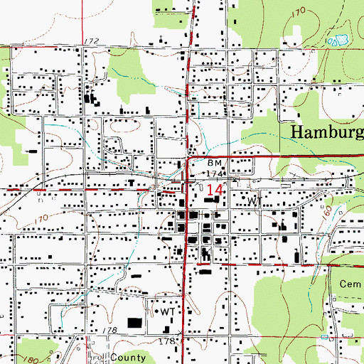 Topographic Map of Hamburg, AR