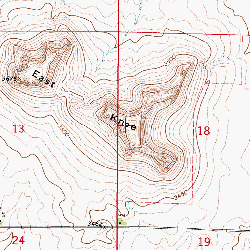 Topographic Map of East Knee, MT