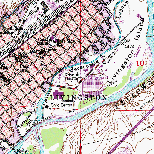 Topographic Map of East Side School, MT