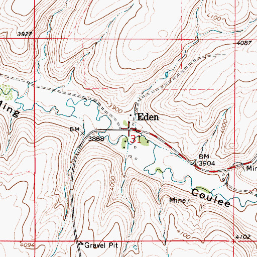 Topographic Map of Eden, MT