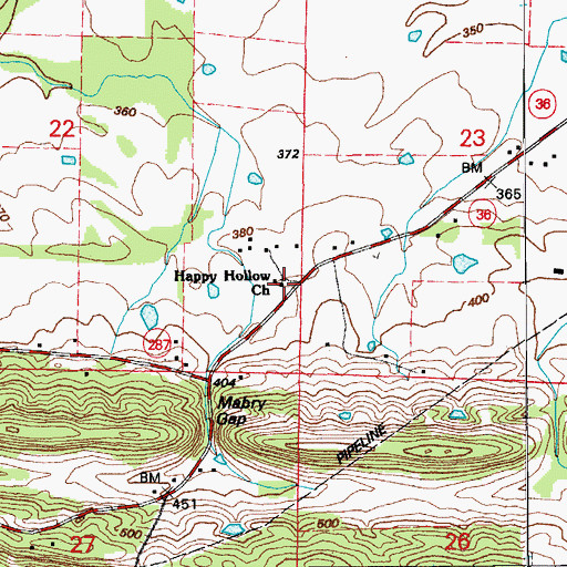 Topographic Map of Happy Hollow Baptist Church, AR