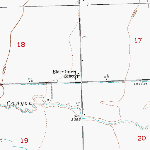 Topographic Map of Elder Grove School, MT