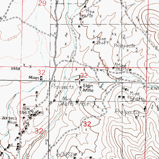 Topographic Map of Elgin Mine, MT