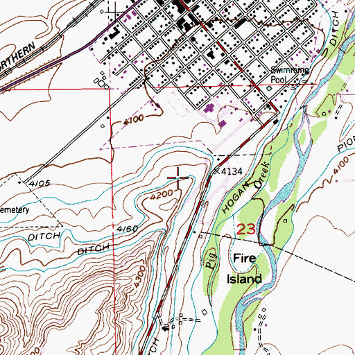 Topographic Map of Elis-King-Hawks Ditch, MT