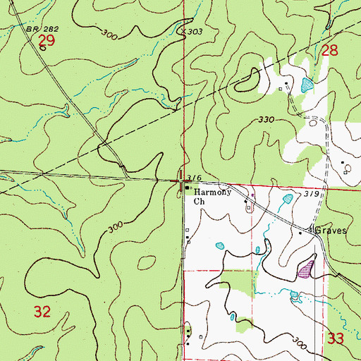 Topographic Map of Harmony Baptist Church, AR