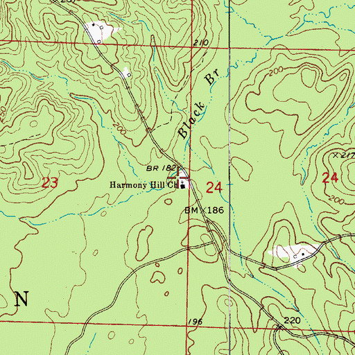 Topographic Map of Harmony Hill Baptist Church, AR