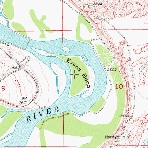 Topographic Map of Evans Bend, MT