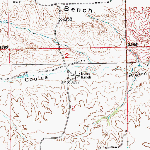 Topographic Map of Evers Ranch, MT
