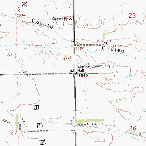 Topographic Map of Everson Community Hall, MT