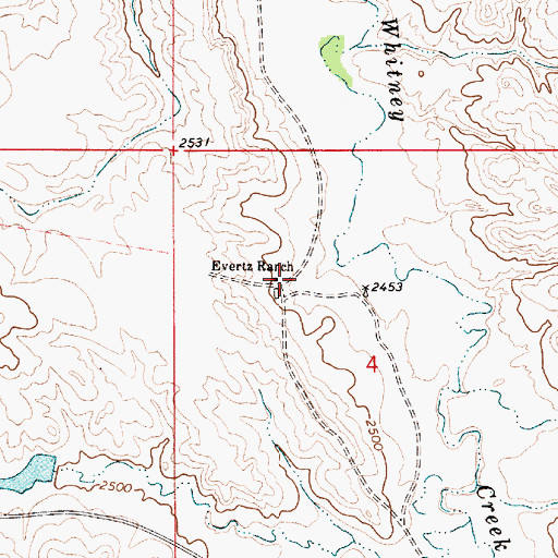 Topographic Map of Evertz Ranch, MT