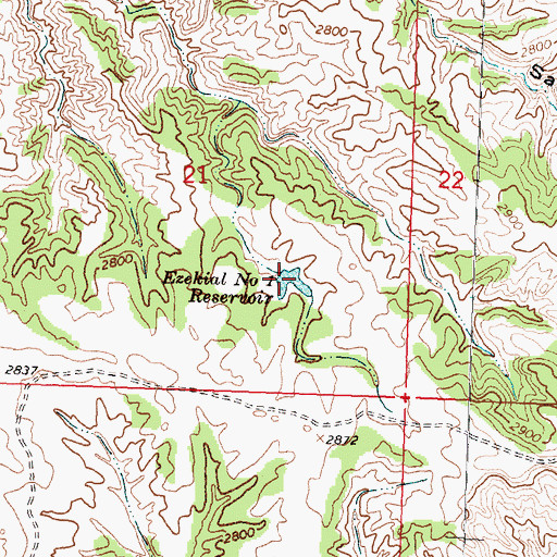 Topographic Map of Ezwkial Number One Reservoir, MT