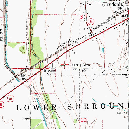 Topographic Map of Harris Cemetery, AR